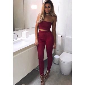 OH POLLY KILLIN' IT SOFTLY SUEDE TWO PIECE SET IN RED